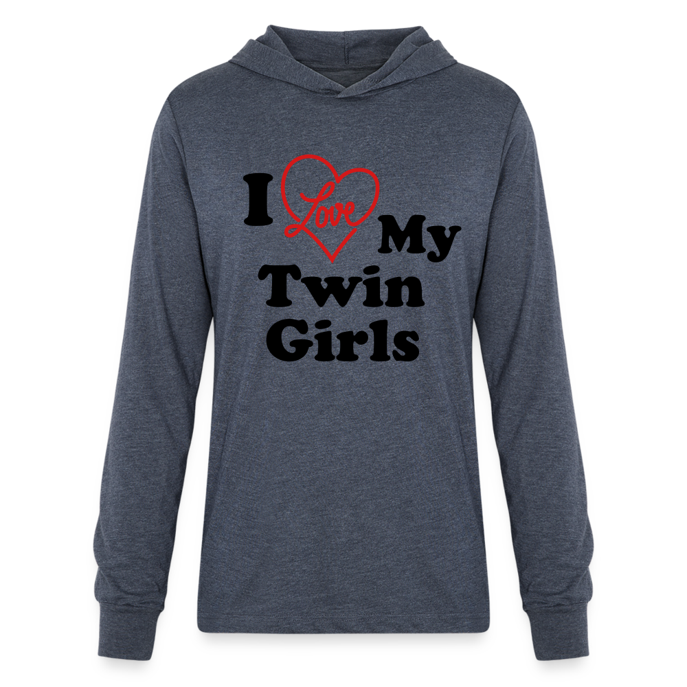 I Love My Twin Girls : Long Sleeve Hoodie Shirt - heather navy