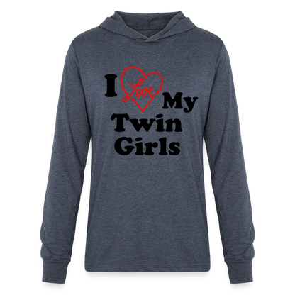 I Love My Twin Girls : Long Sleeve Hoodie Shirt - heather navy