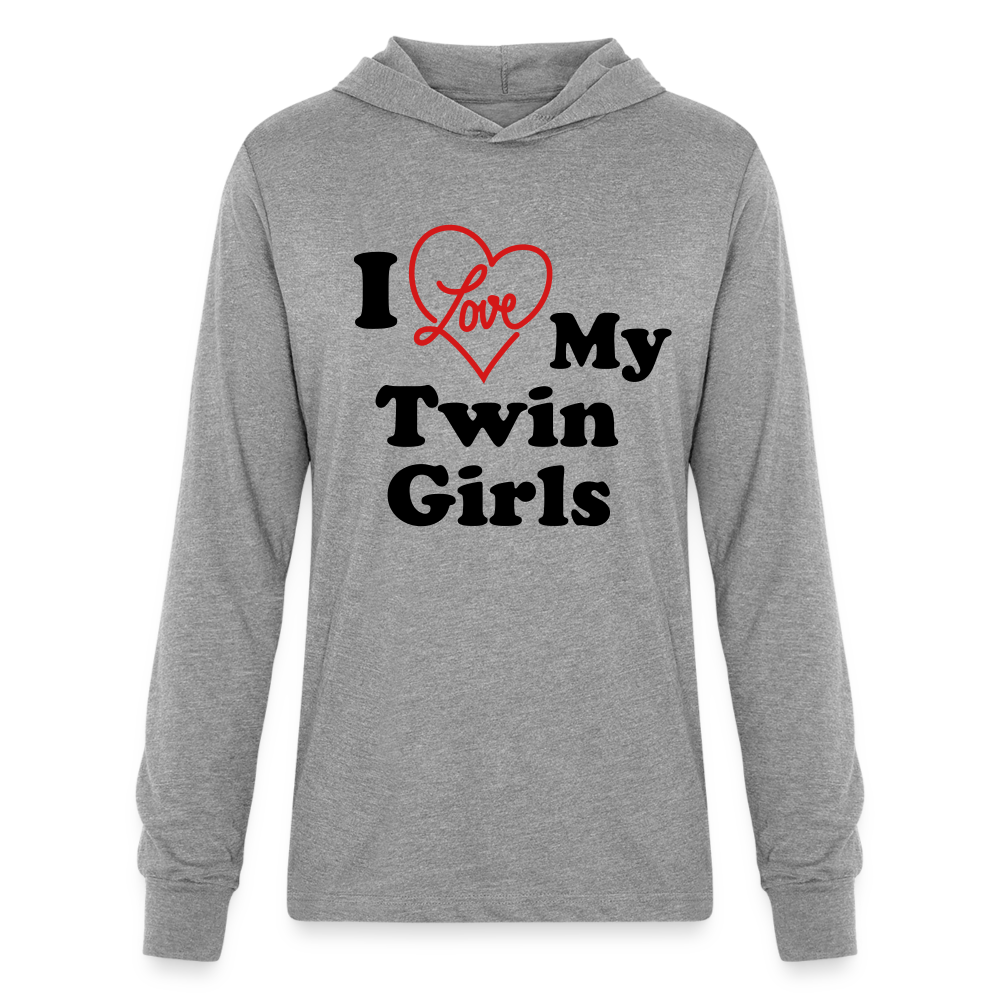 I Love My Twin Girls : Long Sleeve Hoodie Shirt - heather grey