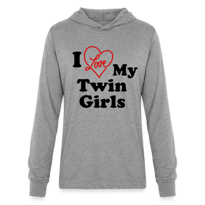 I Love My Twin Girls : Long Sleeve Hoodie Shirt - heather grey