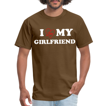 I Love My Girlfriend : Classic T-Shirt (White Letters) - brown