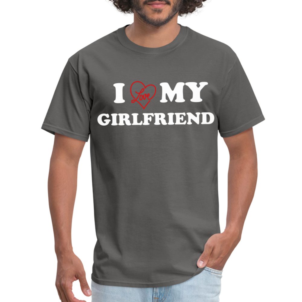 I Love My Girlfriend : Classic T-Shirt (White Letters) - charcoal
