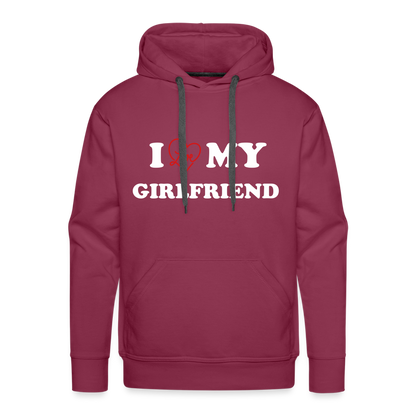 I Love My Girlfriend : Men’s Premium Hoodie (White Letters) - burgundy