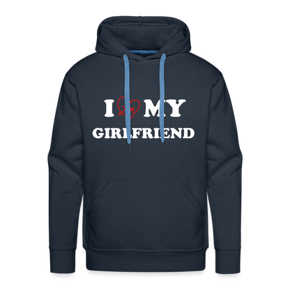 I Love My Girlfriend : Men’s Premium Hoodie (White Letters) - navy