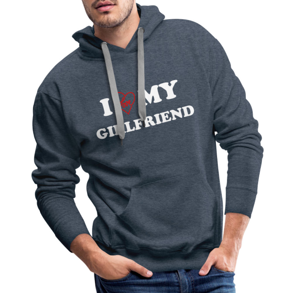 I Love My Girlfriend : Men’s Premium Hoodie (White Letters) - heather denim