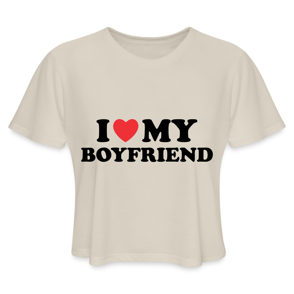 I Love My Boyfriend : Women's Cropped Top T-Shirt (Black Letters) - dust