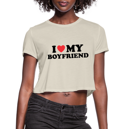 I Love My Boyfriend : Women's Cropped Top T-Shirt (Black Letters) - dust