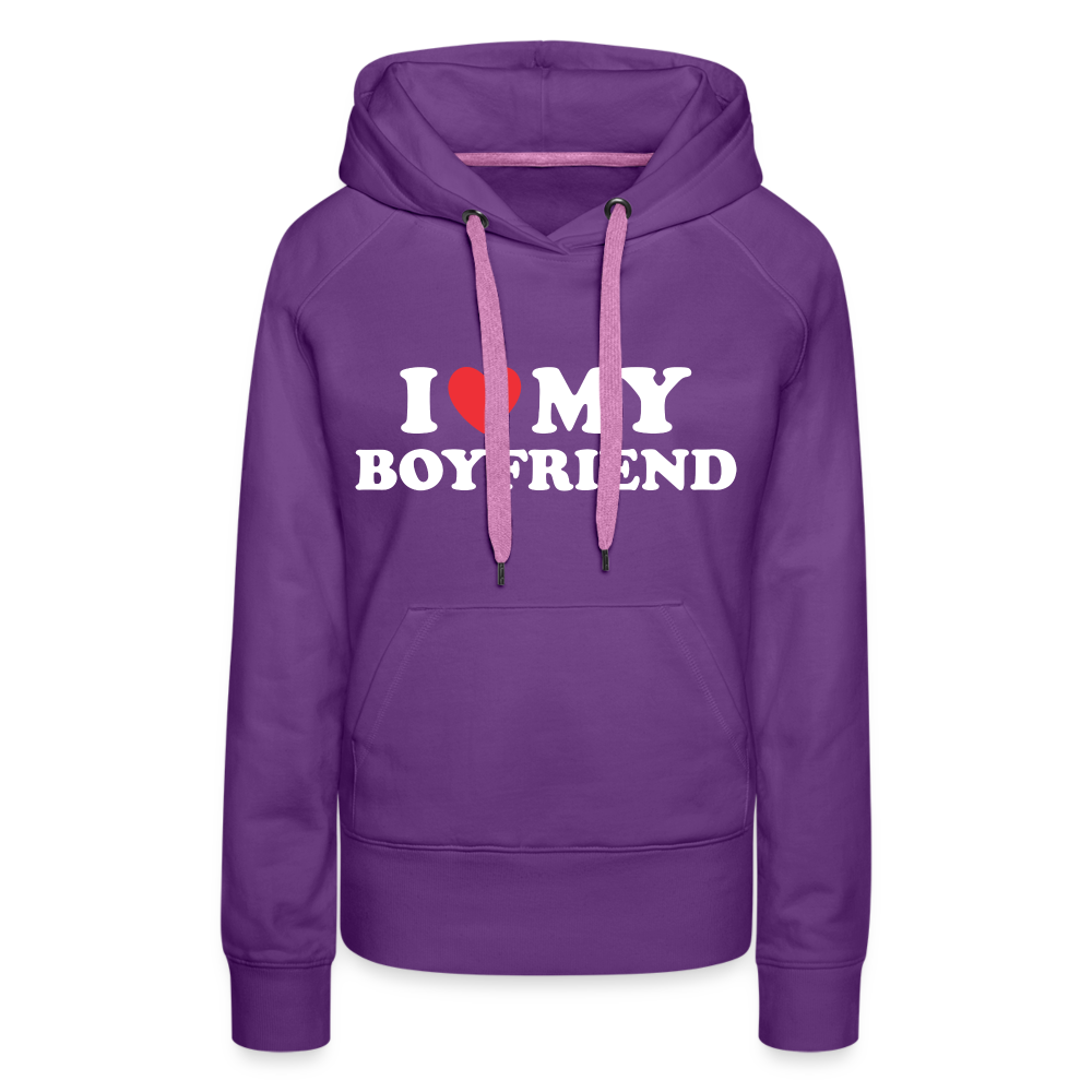I Love My Boyfriend : Women’s Premium Hoodie (White Letters) - purple 