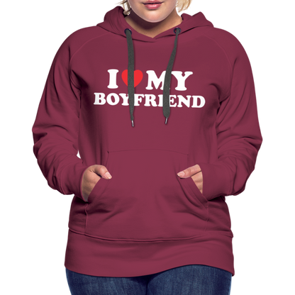 I Love My Boyfriend : Women’s Premium Hoodie (White Letters) - burgundy