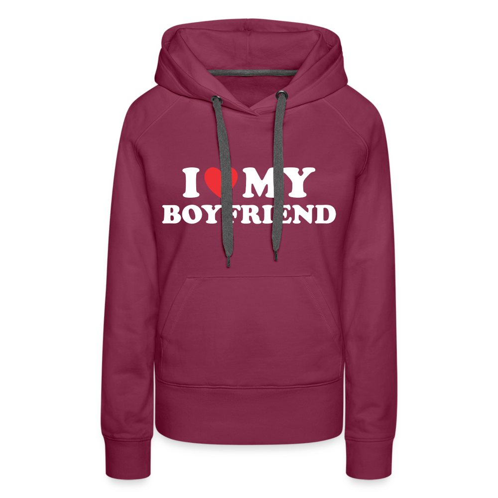 I Love My Boyfriend : Women’s Premium Hoodie (White Letters) - burgundy