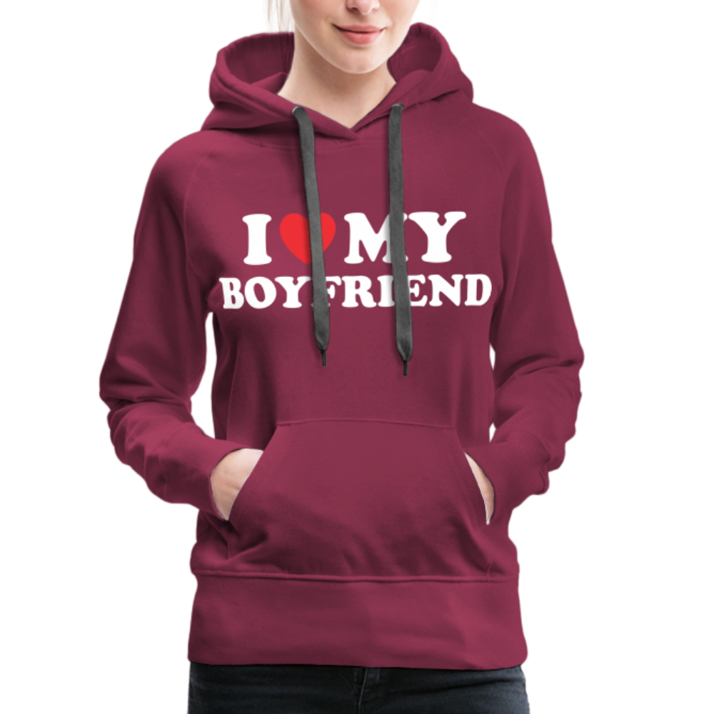 I Love My Boyfriend : Women’s Premium Hoodie (White Letters) - burgundy