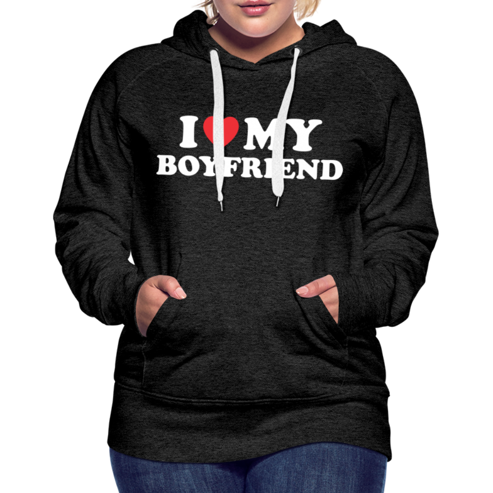 I Love My Boyfriend : Women’s Premium Hoodie (White Letters) - charcoal grey