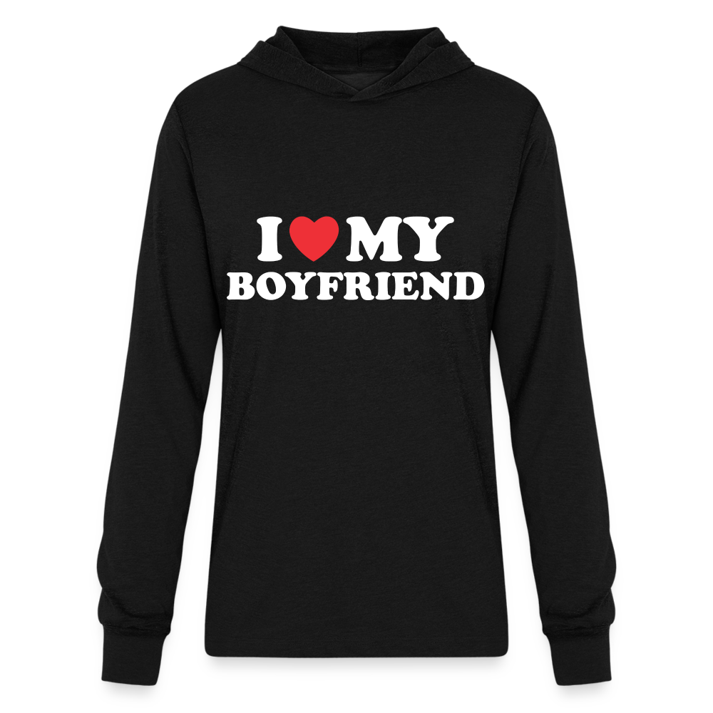 I Love My Boyfriend : Long Sleeve Hoodie Shirt (White Letters) - black