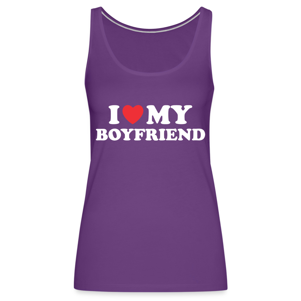 I Love My Boyfriend : Women’s Premium Tank Top (White Letters) - purple