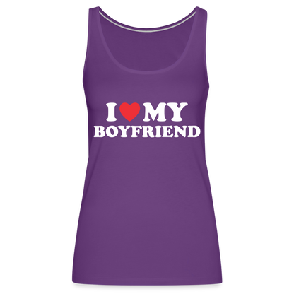 I Love My Boyfriend : Women’s Premium Tank Top (White Letters) - purple