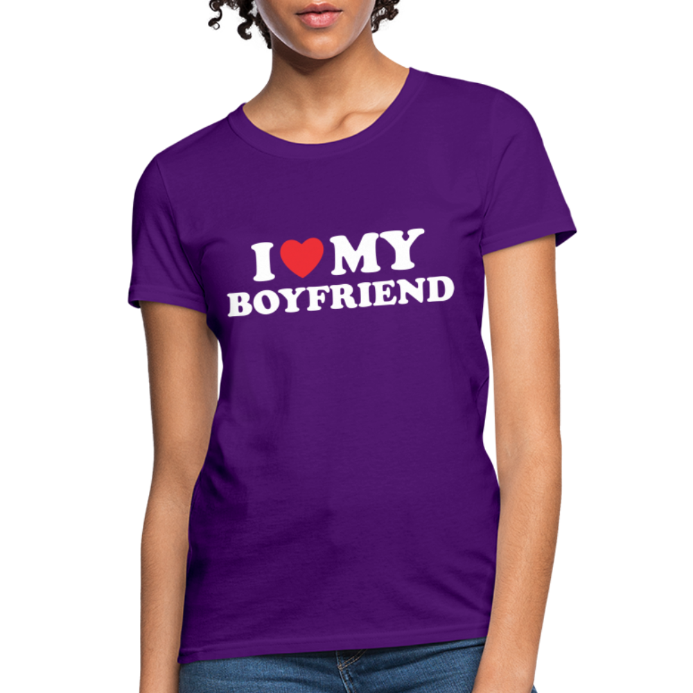 I Love My Boyfriend : Women's T-Shirt (White Letters) - purple