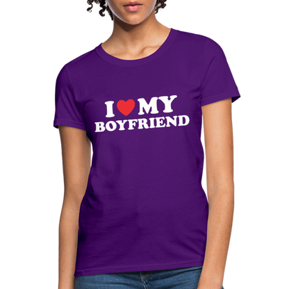 I Love My Boyfriend : Women's T-Shirt (White Letters) - purple