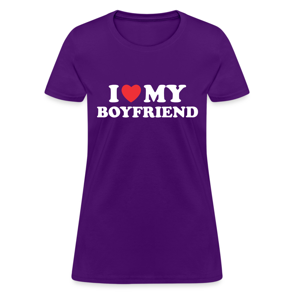 I Love My Boyfriend : Women's T-Shirt (White Letters) - purple