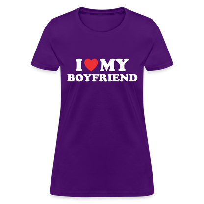 I Love My Boyfriend : Women's T-Shirt (White Letters) - purple