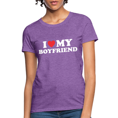 I Love My Boyfriend : Women's T-Shirt (White Letters) - purple heather