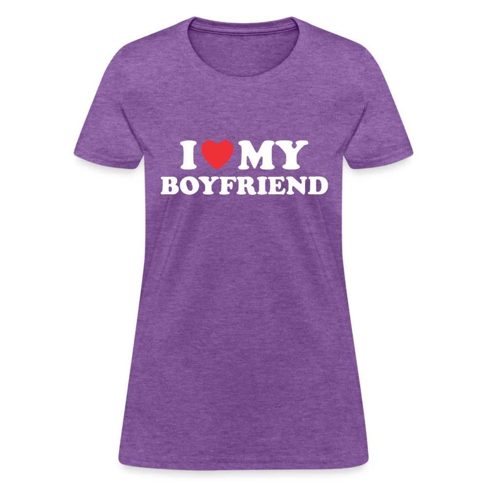 I Love My Boyfriend : Women's T-Shirt (White Letters) - purple heather