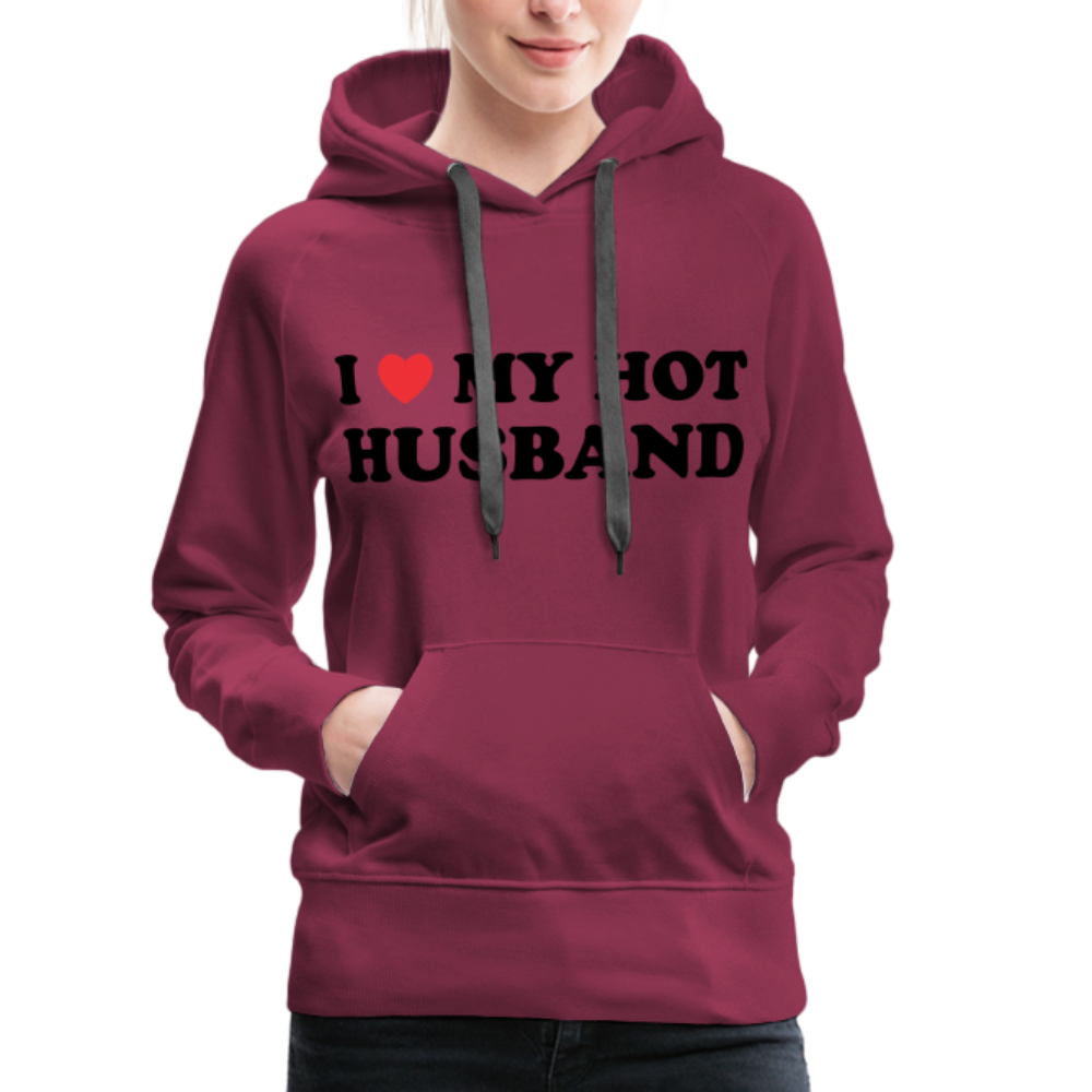 Title: I Love My Hot Husband : Women’s Premium Hoodie (Black Letters) - burgundy