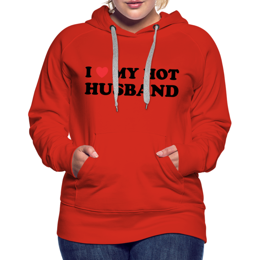 Title: I Love My Hot Husband : Women’s Premium Hoodie (Black Letters) - red