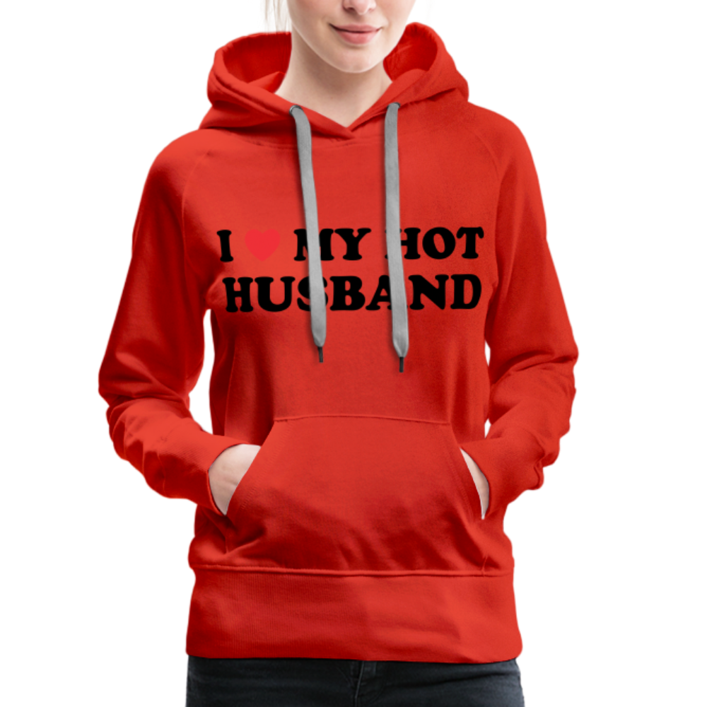 Title: I Love My Hot Husband : Women’s Premium Hoodie (Black Letters) - red