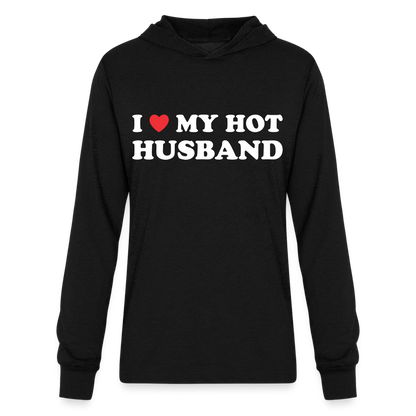 I Love My Hot Husband : Long Sleeve Hoodie Shirt (White Letters) - black