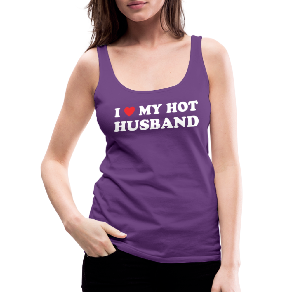 I Love My Hot Husband : Premium Tank Top (White Letters) - purple