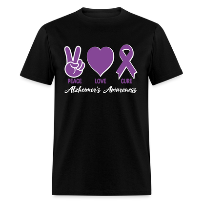 Alzheimer's Awareness T-Shirt (Peace Love Cure) - black