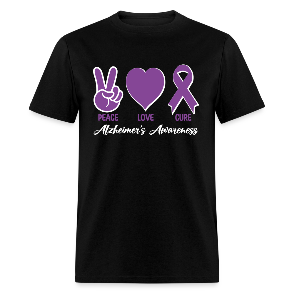 Alzheimer's Awareness T-Shirt (Peace Love Cure) - black