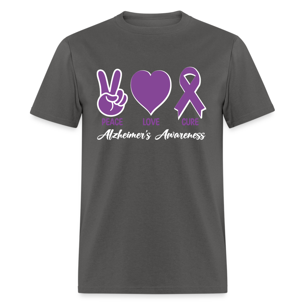 Alzheimer's Awareness T-Shirt (Peace Love Cure) - charcoal