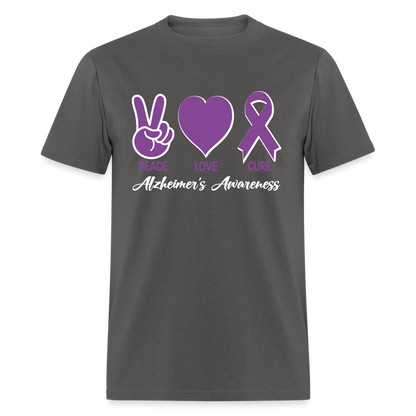 Alzheimer's Awareness T-Shirt (Peace Love Cure) - charcoal