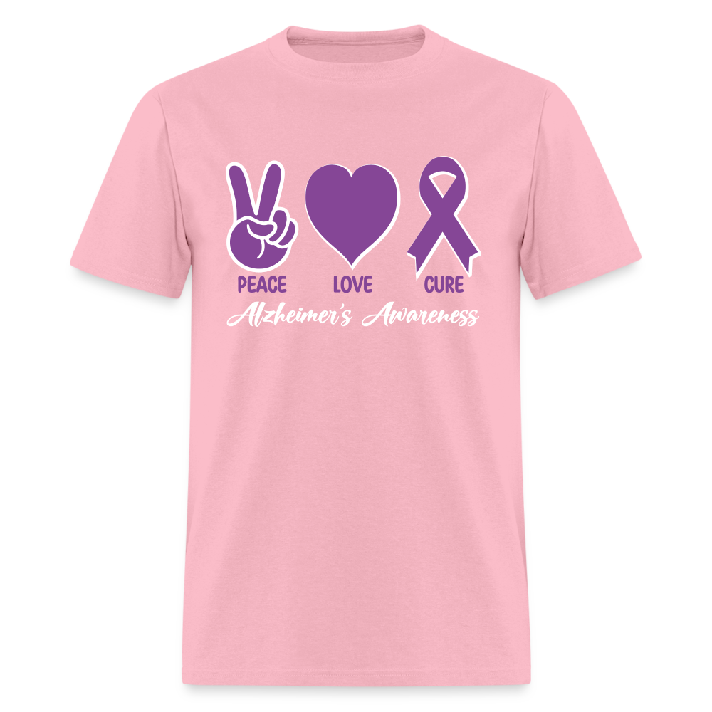 Alzheimer's Awareness T-Shirt (Peace Love Cure) - pink