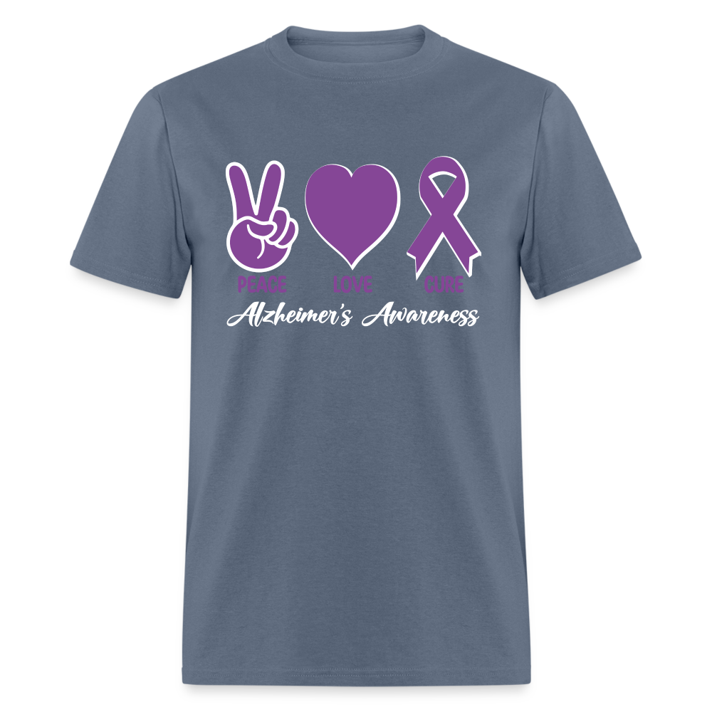 Alzheimer's Awareness T-Shirt (Peace Love Cure) - denim