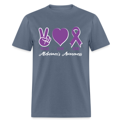 Alzheimer's Awareness T-Shirt (Peace Love Cure) - denim