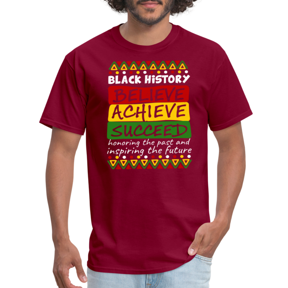 Black History T-Shirt (Believe Achieve Succeed) - burgundy
