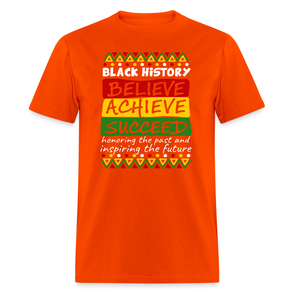 Black History T-Shirt (Believe Achieve Succeed) - orange