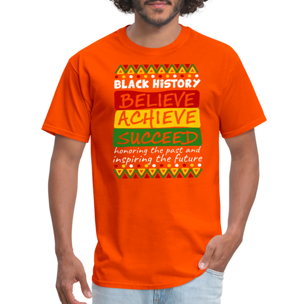 Black History T-Shirt (Believe Achieve Succeed) - orange