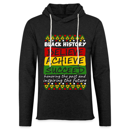Black History Lightweight Terry Hoodie (Believe Achieve Succeed) - charcoal grey