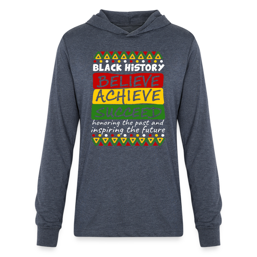 Black History Long Sleeve Hoodie Shirt (Believe Achieve Succeed) - heather navy