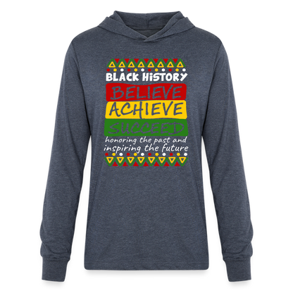 Black History Long Sleeve Hoodie Shirt (Believe Achieve Succeed) - heather navy