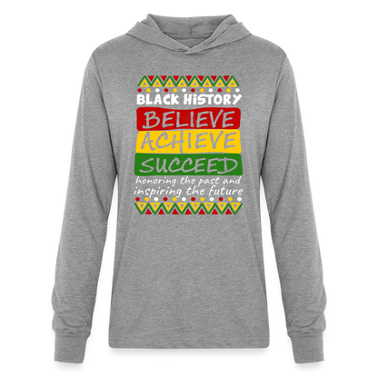 Black History Long Sleeve Hoodie Shirt (Believe Achieve Succeed) - heather grey