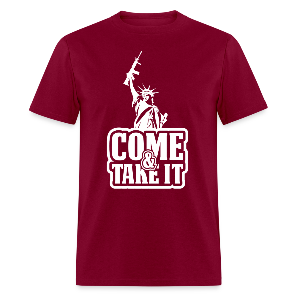 Come & Take It T-Shirt - (2nd Amendment Statute of Liberty) - burgundy