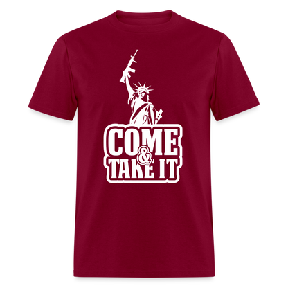 Come & Take It T-Shirt - (2nd Amendment Statute of Liberty) - burgundy