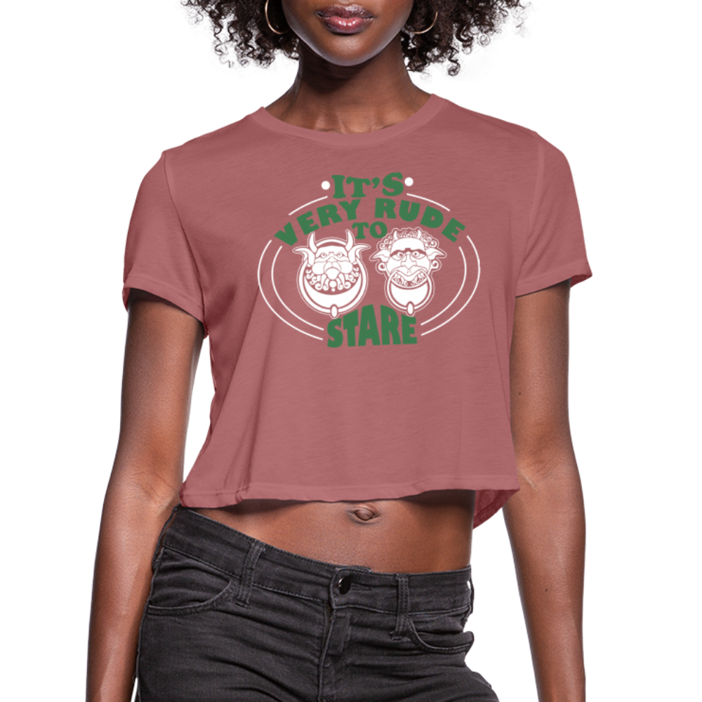 It's Very Rude To Stare Women's Cropped Top T-Shirt (Knockers) - mauve