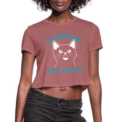 Lesbians Eat What Cropped Top T-Shirt (Pussy Cat) - mauve
