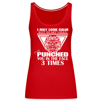 Punched You 3 Times In The Face Women’s Premium Tank Top (Stay Calm) - red