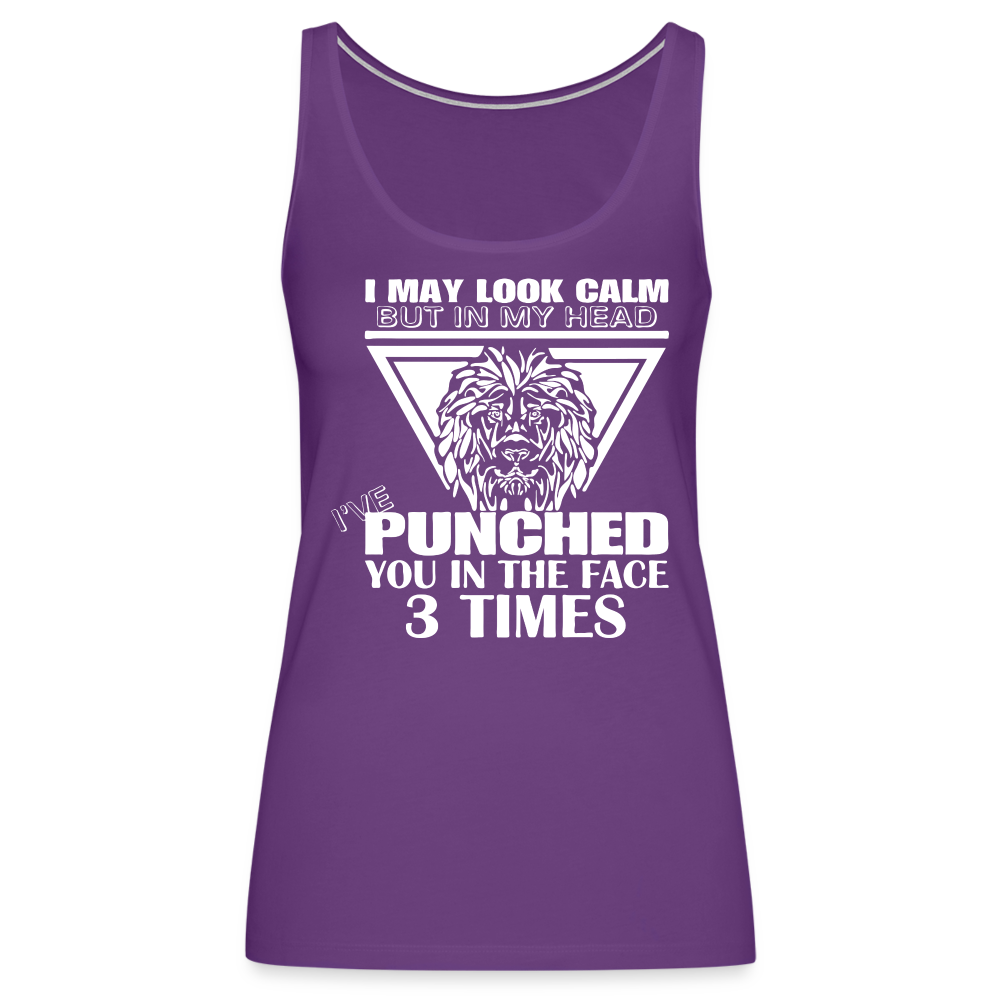 Punched You 3 Times In The Face Women’s Premium Tank Top (Stay Calm) - purple